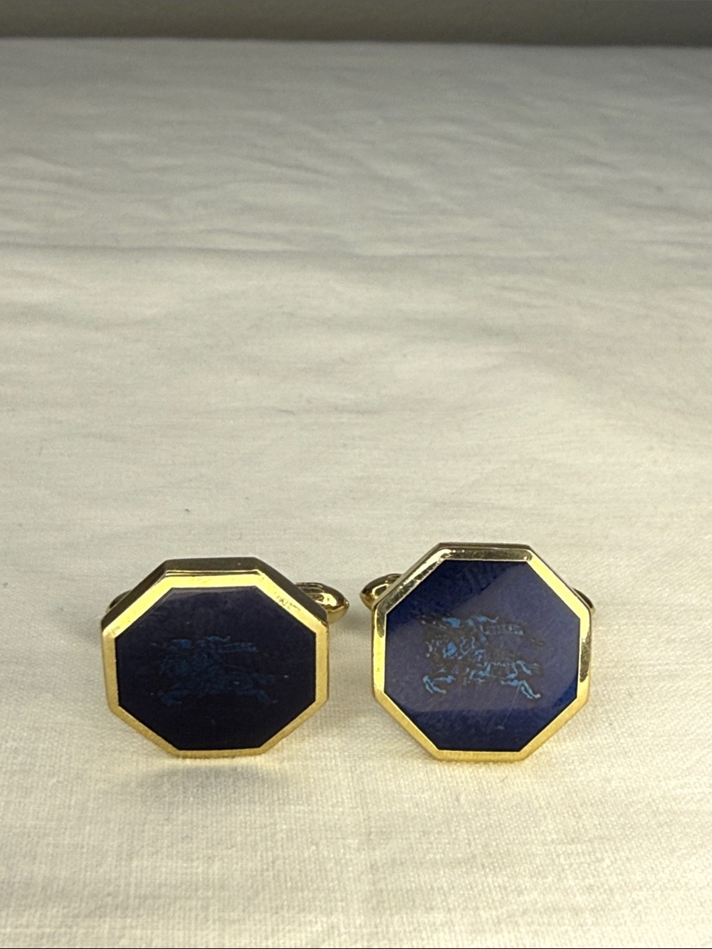 Burberrys Blue Enamel Gold Tone Octagonal Cufflinks Vintage